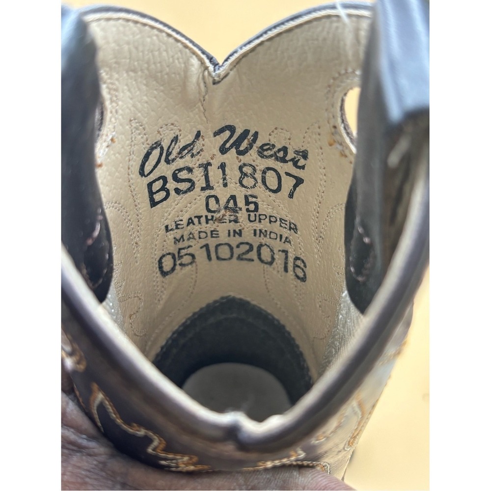 Old West Kids Cowboy Boots Size 4.5 Brown Black Leather Western Square Toe - Picture 7 of 7